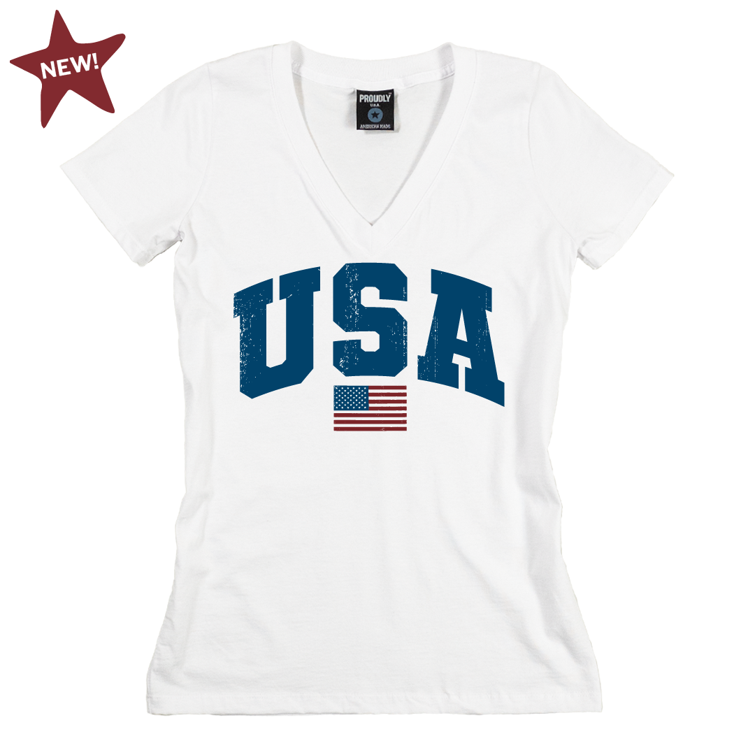 Women's Patriotic USA Graphic T-Shirt Made-in-USA Proudly USA