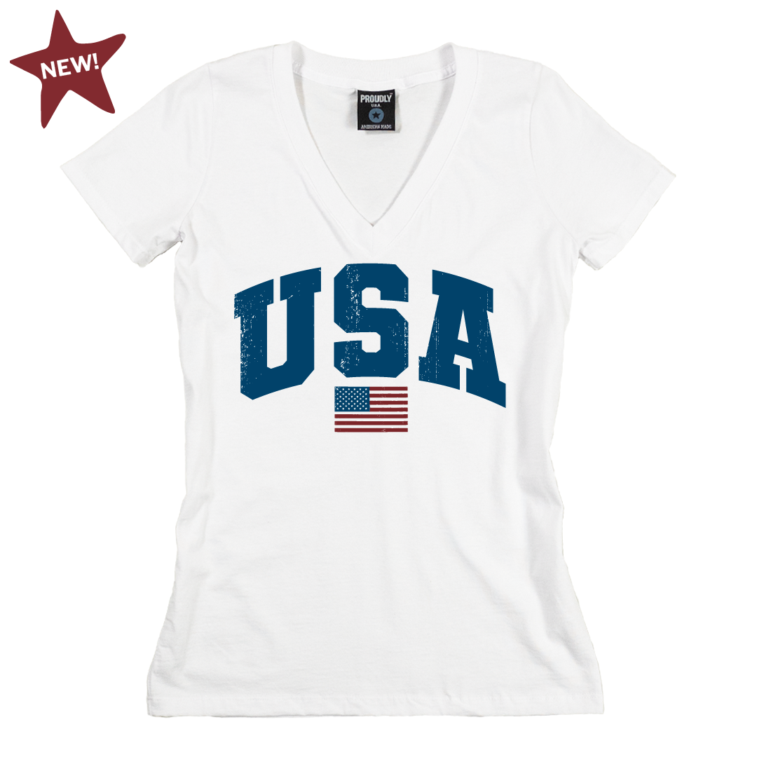 Team USA - Women's Cotton V-Neck T-Shirt (White)