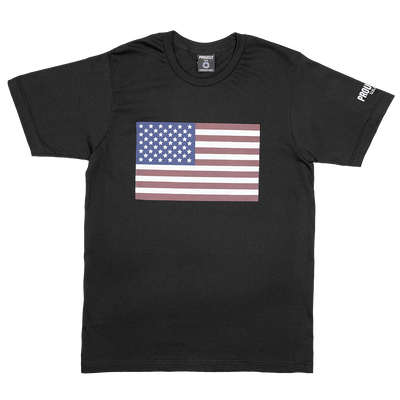 Black 100% Combed Ringspun Cotton T-Shirt with Patriotic American Flag Graphic on Chest