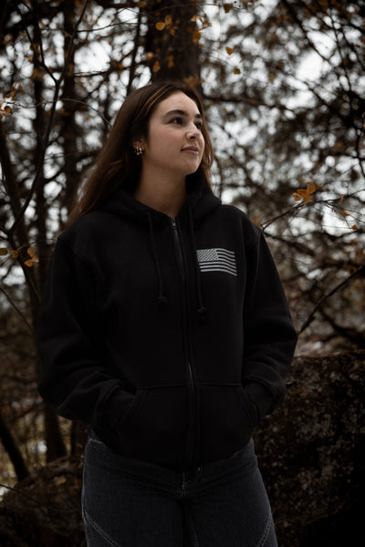 American Flag - Zipper Hoodie Sweatshirt (Black)