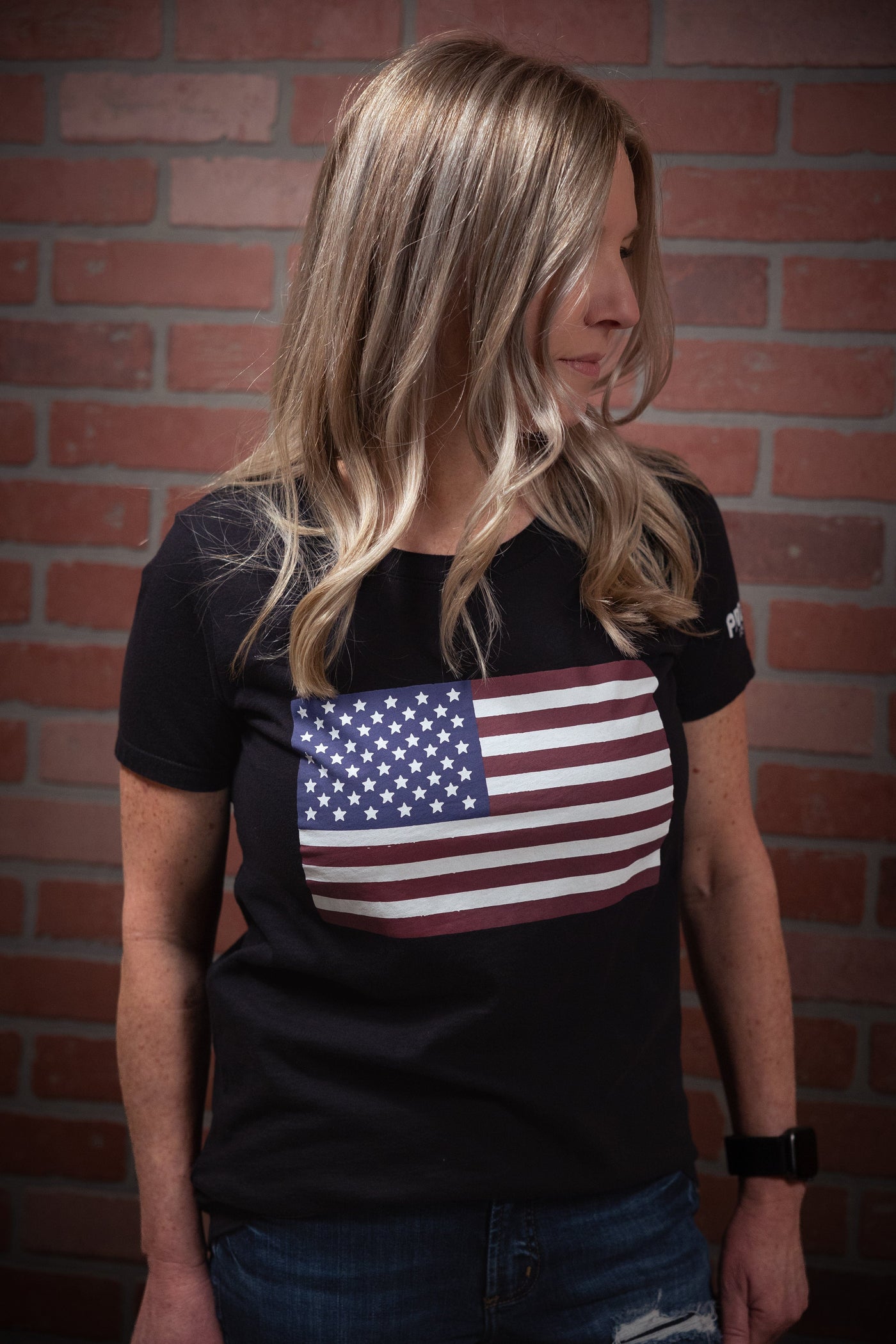 American Flag - Women's Cotton T-Shirt (Black)