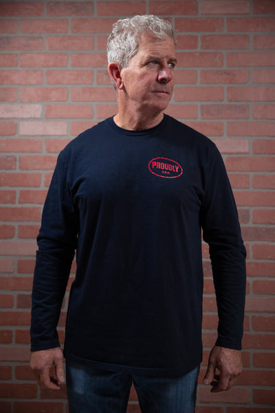 Oval Logo - Men's Long Sleeve Cotton T-Shirt (Navy)