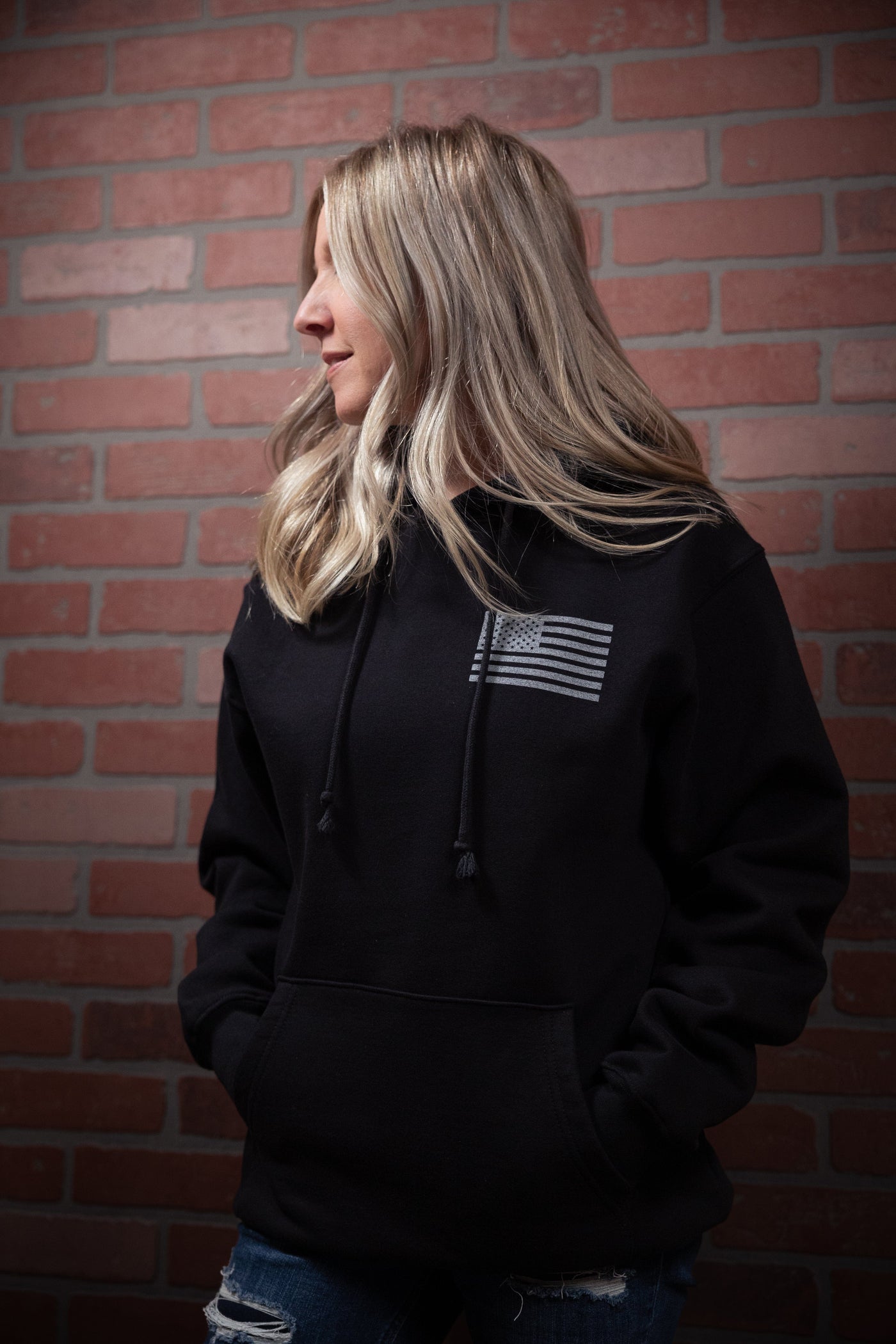 American Flag - Pullover Hoodie Sweatshirt (Black)