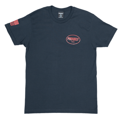 Navy 100% Combed Ringspun Cotton T-Shirt with Red Patriotic Graphics on Chest and Sleeve