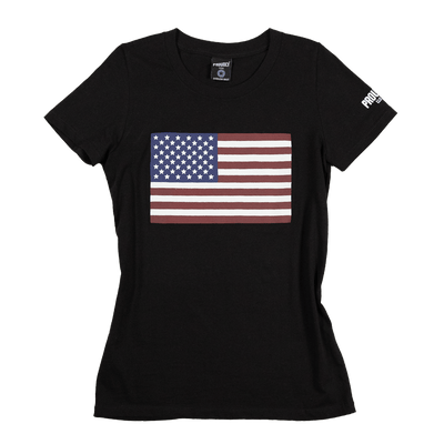 Women's patriotic American flag graphic t-shirt - black crewneck - made in USA