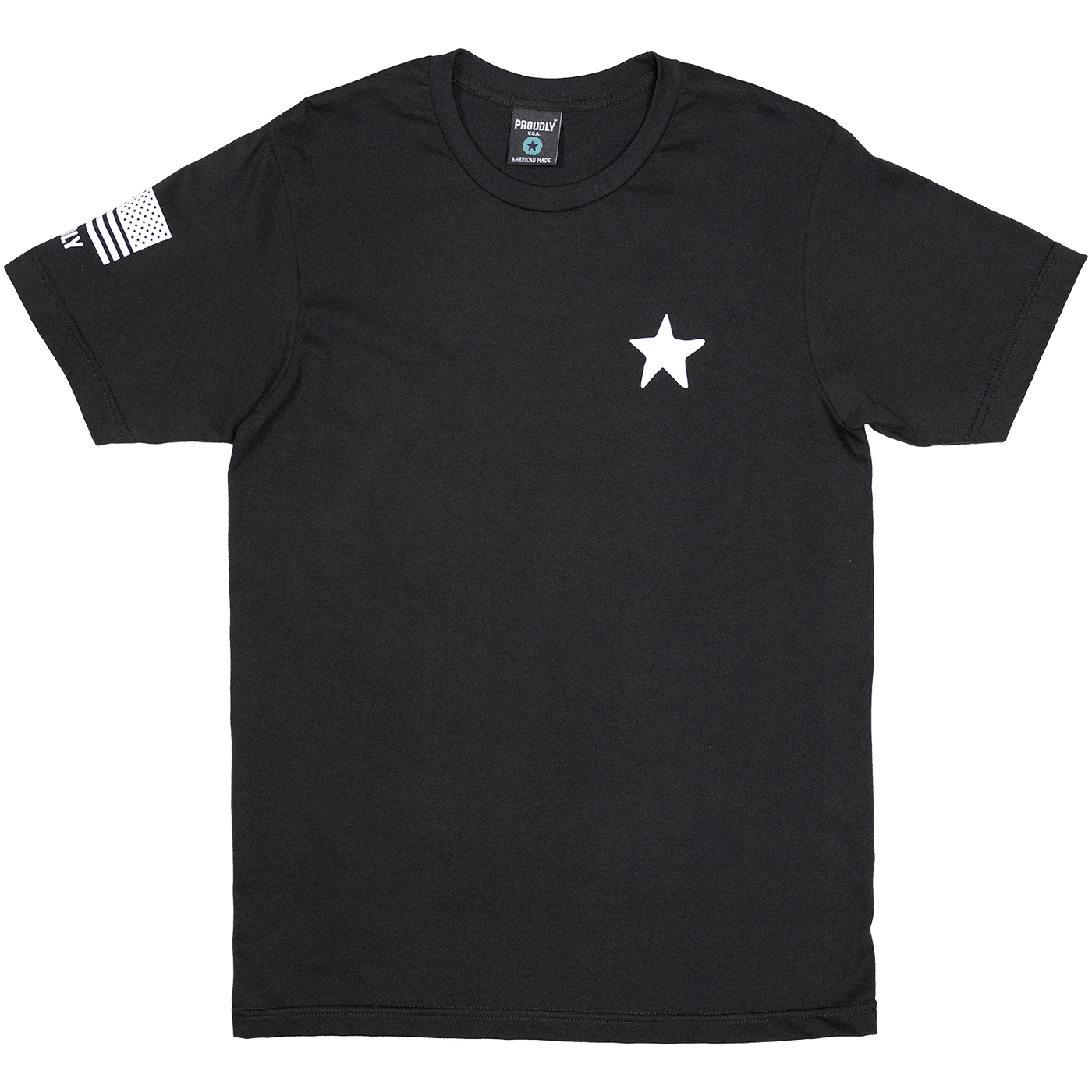 Black 100% Combed Ringspun Cotton T-Shirt with Patriotic Graphic on Chest and Sleeve