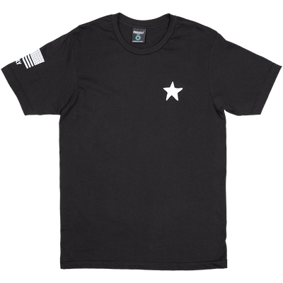 Black 100% Combed Ringspun Cotton T-Shirt with Patriotic Graphic on Chest and Sleeve