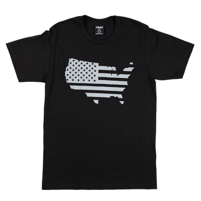 Classic Fit Black 100% Cotton V-Neck T-Shirt with Patriotic USA Flag Graphic in Gray - Made in USA