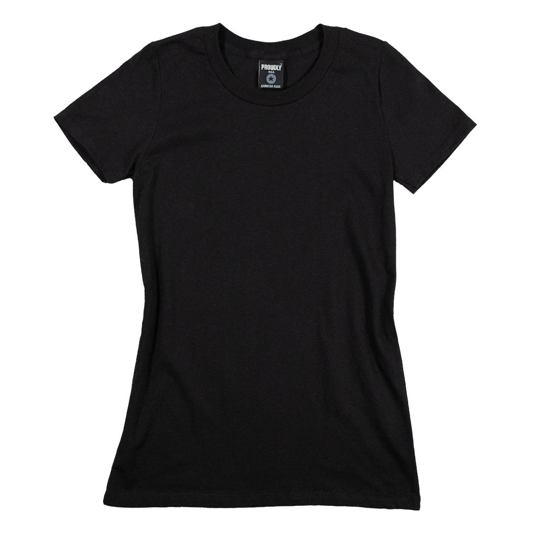 Women's Black 100% Combed Ring-Spun Cotton Crewneck T-Shirt - Made in USA