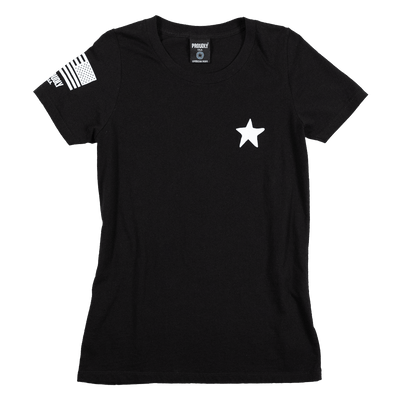Women's Black 100% Combed Ringspun Cotton T-Shirt with Patriotic Graphic on Chest and Sleeve