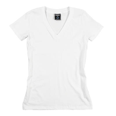 Women's White 100% Combed Ring-Spun Cotton V-Neck T-Shirt - Made in USA